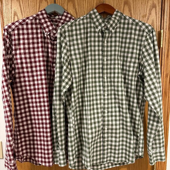 Lot of 2 J Crew Casual Shirts Green Red Gingham Check Dress Plaid M Slim NWOT - Picture 1 of 6